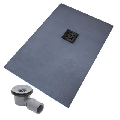 Thermopanel Offset Black Square Drain Wet Room Shower Tray FormerRadial Patterned Grate1200 X 800 X 20mm from B&Q