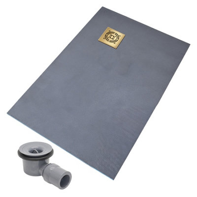 Thermopanel Corner Gold Square Drain Wet Room Shower Tray FormerRadial Patterned Grate1200 X 900 X 20mm from B&Q