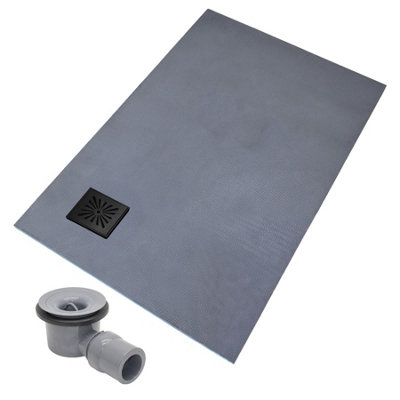 Thermopanel Corner Square Black Drain Wet Room Shower Tray FormerSunburst Patterned Grate1200 X 900 X 20mm from B&Q