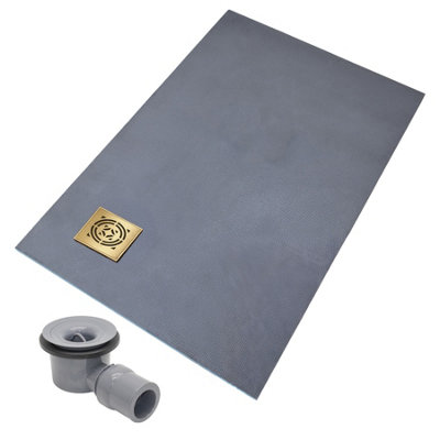 Thermopanel Corner Gold Square Drain Wet Room Shower Tray Former (Right)Radial Patterned Grate1200 X 1000 X 20mm from B&Q