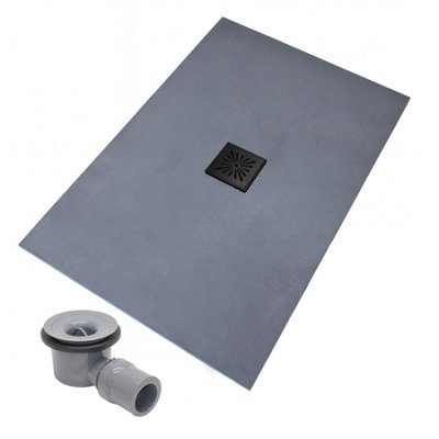 Thermopanel Centre Black Square Drain Wet Room Shower Tray FormerSunburst Patterned Grate1200 X 1200 X 20mm from B&Q