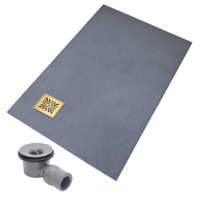 Thermopanel Corner Square Gold Drain Wet Room Shower Tray FormerSunburst Patterned Grate1200 X 1200 X 20mm from B&Q