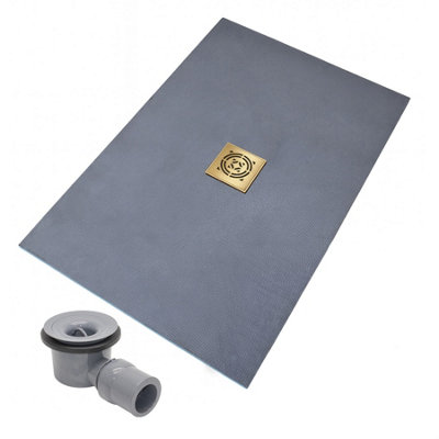 Thermopanel Centre Gold Square Drain Wet Room Shower Tray FormerRadial Patterned Grate1500 X 900 X 25mm from B&Q
