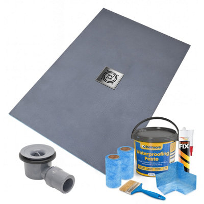 Thermopanel Centre Square Drain Wet Room Shower Tray  -800 X 800 X 20mmStainless Steel Radial Grate Design And Tanking Kit from B&Q