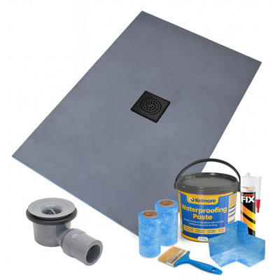 Thermopanel Centre Square Drain Wet Room Shower Tray Former1200 X 800 X 20mmMatte Black Spiral Grate Design And Tanking Kit from B&Q