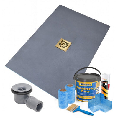 Thermopanel Centre Square Drain Wet Room Shower Tray Former1200 X 800 X 20mmGold Radial Grate Design And Tanking Kit from B&Q