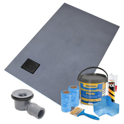 Thermopanel Corner Square Drain Wet Room Shower Tray1200 X 900 X 20mmMatte Black Spiral Grate Design And Tanking Kit from B&Q