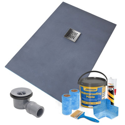 Thermopanel Offset Square Drain Wet Room Shower Tray1200 X 900 X 20mmStainless Steel Sunburst Grate Design And Tanking Kit from B&Q