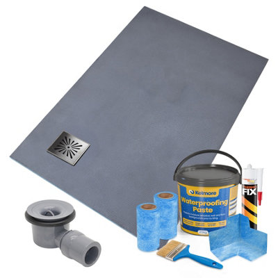 Thermopanel Corner Square Drain Wet Room Shower Tray1200 X 1000 X 20mmStainless Steel Sunburst Grate And Tanking Kit from B&Q