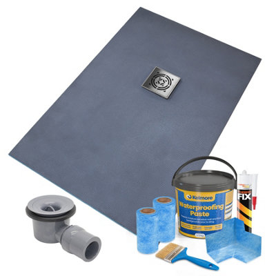 Thermopanel Offset Square Drain Wet Room Shower Tray1400 X 900 X 25mmStainless Steel Radial Grate Design & Tanking Kit from B&Q