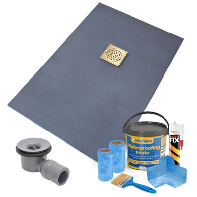 Thermopanel Offset Square Drain Wet Room Shower Tray Former1400 X 900 X 25mmGold Spiral Grate Design And Tanking Kit from B&Q