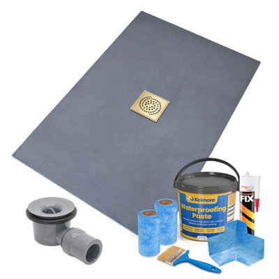 Thermopanel Centre Square Drain Wet Room Shower Tray Former1500 X 800 X 25mmGold Spiral Grate Design And Tanking Kit from B&Q