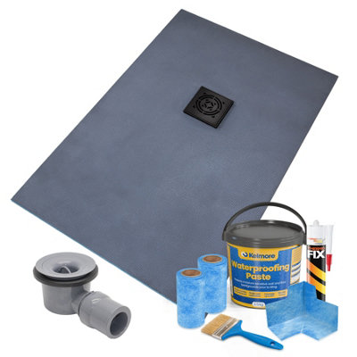 Thermopanel Offset Square Drain Wet Room Shower Tray Former1500 X 800 X 25mmMatte Black Radial Grate Design And Tanking Kit from B&Q
