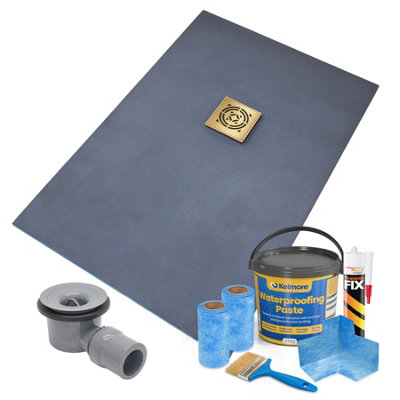 Thermopanel Offset Square Drain Wet Room Shower Tray Former1500 X 800 X 25mmGold Radial Grate Design And Tanking Kit from B&Q