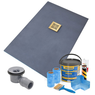 Thermopanel Offset Square Drain Wet Room Shower Tray Former1800 X 900 X 25mmGold Sunburst Grate Design And Tanking Kit from B&Q