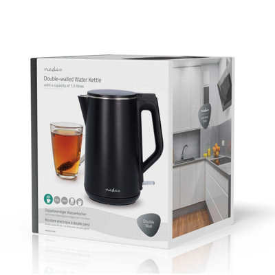 Nedis Electric Kettle Fast Boil Jug 2200W 1.5L Double Wall 360 Cordless Portable Black from B&Q