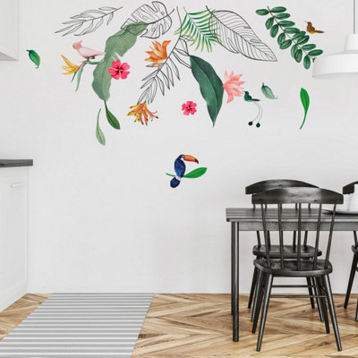 Walplus Contemporary Tropical Leaves And Flowers Wall Stickers Mural Decal from B&Q