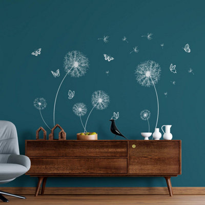 Walplus White Dandelion And Butterflies Stickers Stock Clearance from B&Q