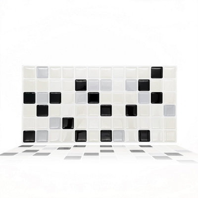 B&Q Black/White Walplus Classic And Mosaic 3D Tile Stickers Multipack 60Pcs Size 30