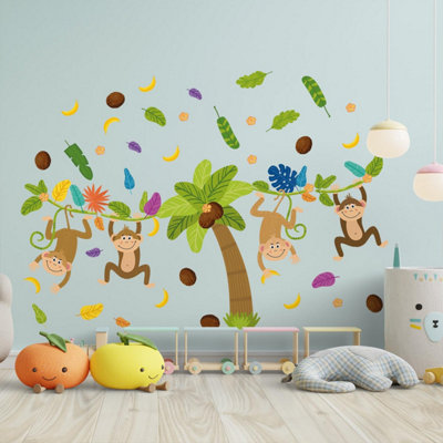 Walplus Kids Wall Stickers - Colourful Jungle with Happy Monkeys - Image 3