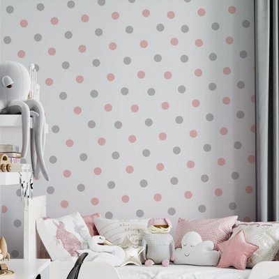 Walplus Polka Dots Pink & Greykids Sticker Pvc PinkLight Grey