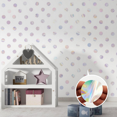 Walplus Polka Dots Holographic Kids Sticker Aluminium Film Silver from B&Q