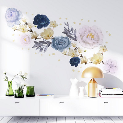 Walplus White Magnolia With Blue Watercolour Flowers Wall Stickers Mural Decal from B&Q