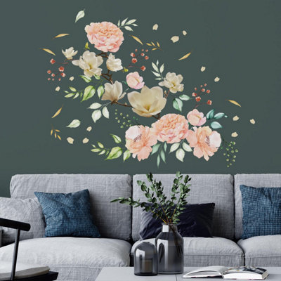 Walplus White Magnolia With Pink Watercolour Flowers Wall Stickers Mural Decal from B&Q