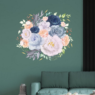 Walplus Pink And Blue Watercolour Flowers Wall Stickers Mural Decal from B&Q