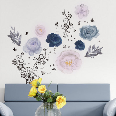 Walplus Butterfly Vine With Oversized Flowers Wall Stickers Mural Decal Room Decor from B&Q