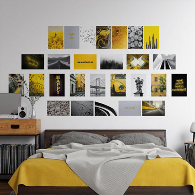 Walplus Yellow And Grey Adhesive Aesthetic Wall Mural Collage Set from B&Q