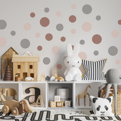 Walplus Large Polka Dots Boho Natural X 3 Kids Sticker Pvc BrownGrey from B&Q