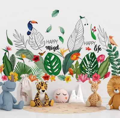B&Q -  Tropical Leaves And Flowers Wall Stickers Mural Decal