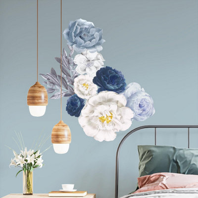 Walplus Elegant Blue Watercolour Peonies Wall Stickers Mural Decal from B&Q