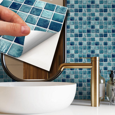 Walplus Mother Pearl Turquoise Jewel Peel And Stick Wall Tiles Stickers72Pcs Adhesive Stick On Tiles For Kitchen 15X15Cm (6In) from B&Q