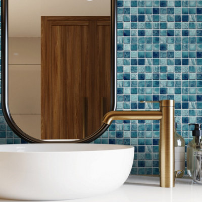 Walplus Mother Pearl Turquoise Jewel Peel And Stick Wall Tiles Stickers96Pcs Adhesive Stick On Tiles For Kitchen 15X15Cm (6In) from B&Q