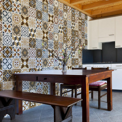 Walplus Elm Brown Azulejo Combo Mix Tile Stickers from B&Q