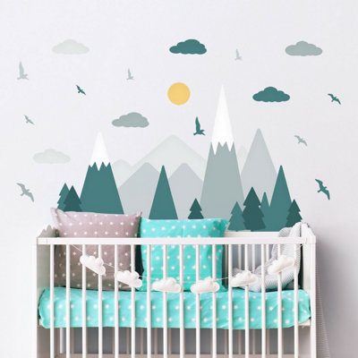 Walplus Combo KidsColourful Mountain Landscape Wall Stickers Green,grey48Pcs Pvc from B&Q