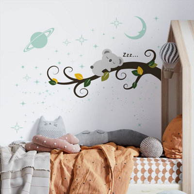 Walplus Combo KidsSleepy Koala With Glowing Sky Wall Sticker Pvc
