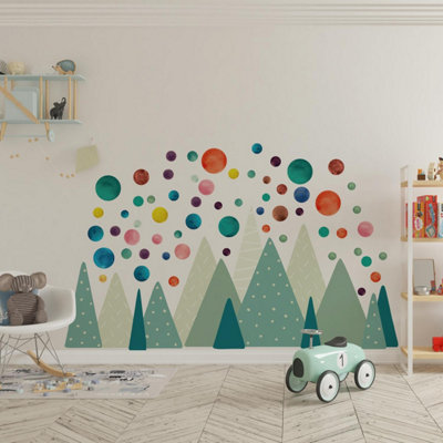 Walplus Combo KidsGreen Mountains With Colourful Dots Pvc from B&Q