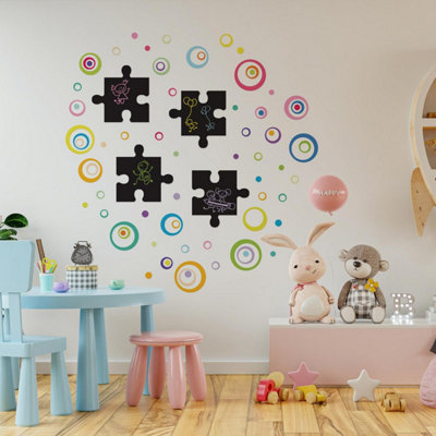Walplus Combo KidsChalkboard Puzzle With Colourful Circles And Rings Wall Sticker Pvc from B&Q