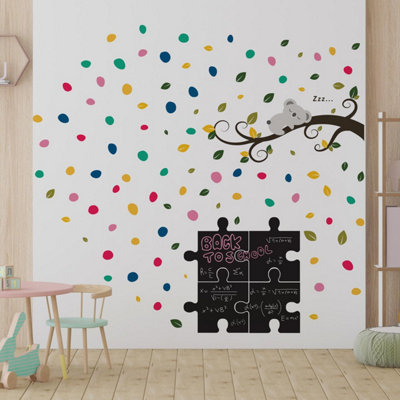 Walplus Combo Kids Wall StickerChalkboard Puzzle With Sleeping Koala And Dots Pvc