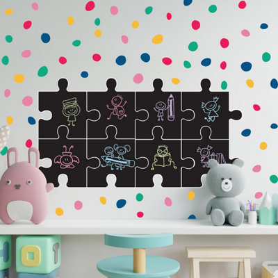 Walplus Combo KidsChalkboard Puzzle With Colourful Dalmatian Dots Wall Sticker Pvc from B&Q