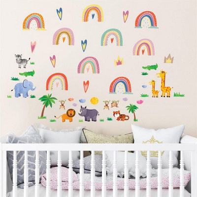 B&Q -  Combo Kids Safari Animals With Cute Rainbows Wall Sticker Pvc