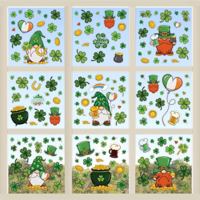 Walplus St Patrick's Day Shamrock Gnomes Window Clings Rooms Décor from B&Q