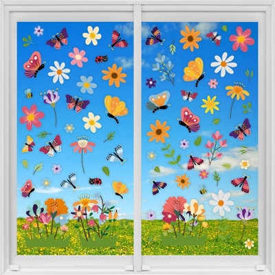 Walplus Butterflies In The Meadow Of Flowers Window ClingsDouble-Sided Window Stickers For Glass30X20Cm 84Pcs from B&Q