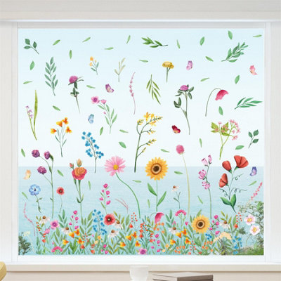 Walplus Watercolour Wildflower Meadow Window ClingsDouble-Sided Flower Window Stickers For Glass84Pcs from B&Q