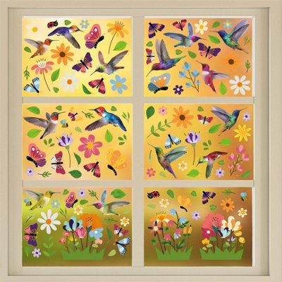 Walplus Hummingbirds With Butterflies In The Meadow Of Flowers Window ClingsDouble-Sided Window Stickers For Glass110Pcs from B&Q