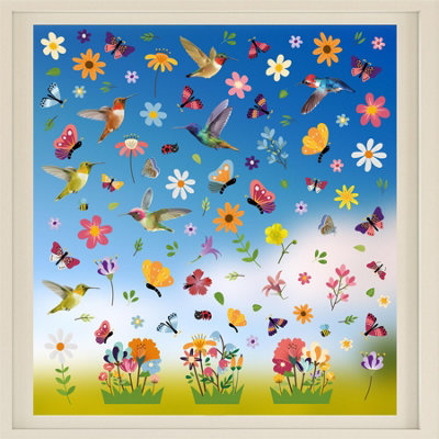 Walplus Hummingbirds With Butterflies Meadow Of Flowers Spring Window Clings Double-Sided Window Stickers For Glass -93Pcs from B&Q