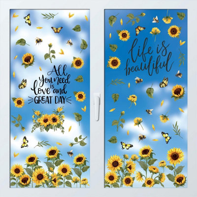 Walplus Sunflowers Watercolor With Butterflies And Bees Spring Window ClingsDouble-Sided Flower Window Stickers114Pcs from B&Q